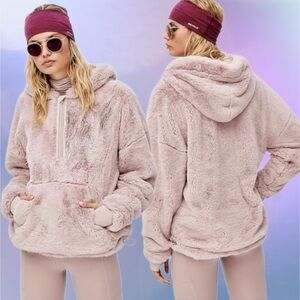 fp movement • off the record faux fur hoodie taupe blush pink s
